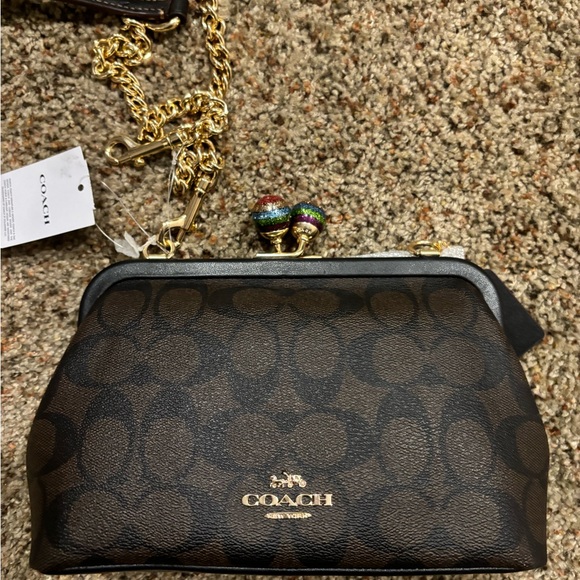 Coach Nora Kisslock Crossbody Signature Glitter Brown Black w/WALLET OPTION NWT - Picture 3 of 3